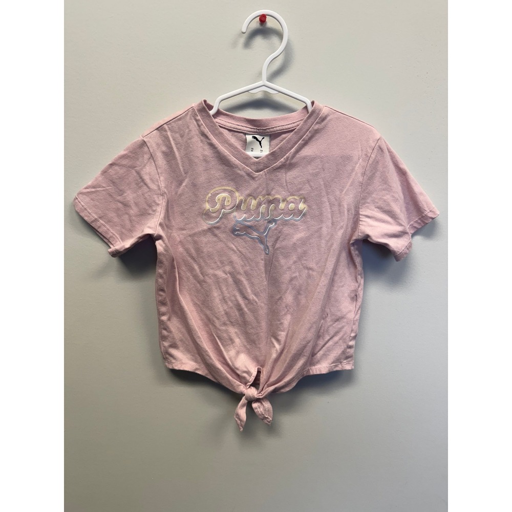 Puma Girls Pink Graphic T-Shirt Front Tie Short Sleeve V-Neck Toddler 4T
